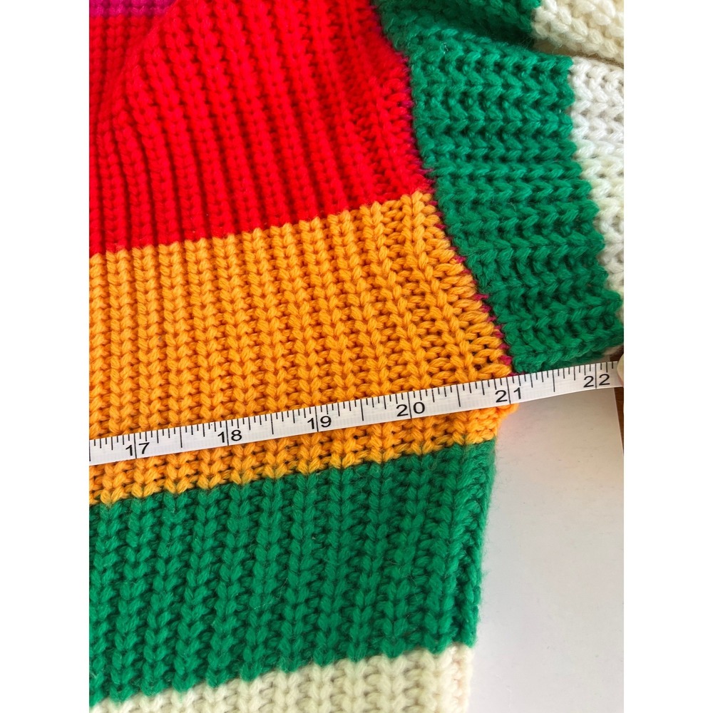 Rainbow Striped Chunky Knit Button Front Cardigan Sweater V-Neck Multi-Color - Picture 4 of 7